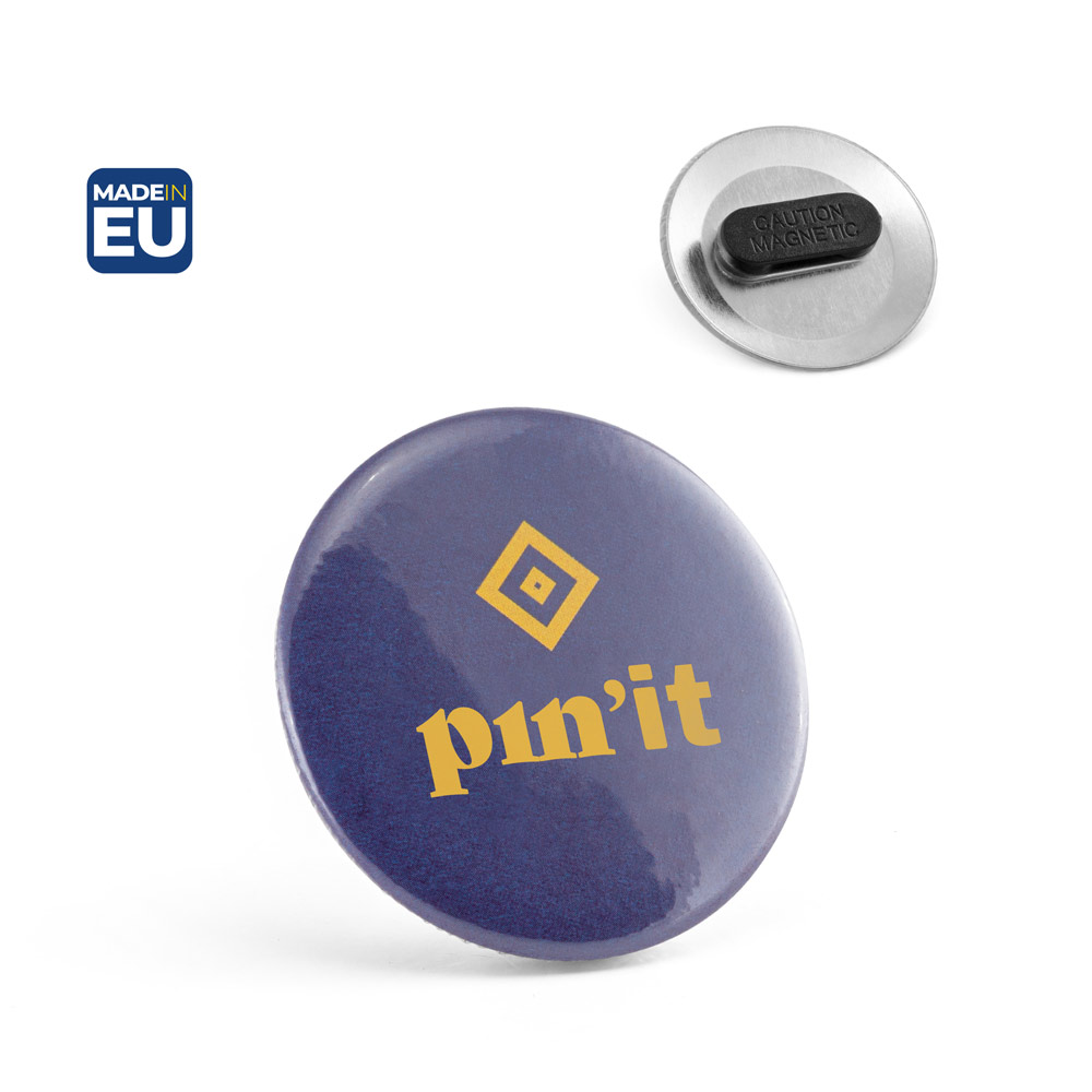 Button P'IN 8 mit doppeltem Magnetverschluss, mit Ihrem Logo, ø50 mm