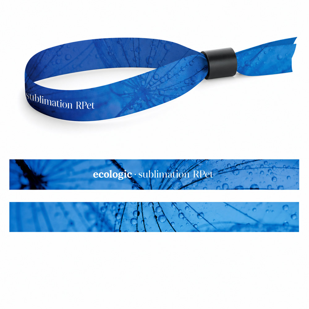 Gedrucktes Beispiel des Lanyard SUBLIMATION Slim II (15 mm) Armbands aus recyceltem Polyester (100% rPET)