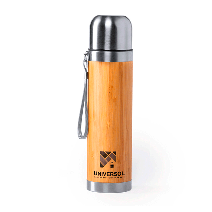 Personalisierte ökologische Trinkflasche aus Edelstahl und Bambus 420ml - Johann