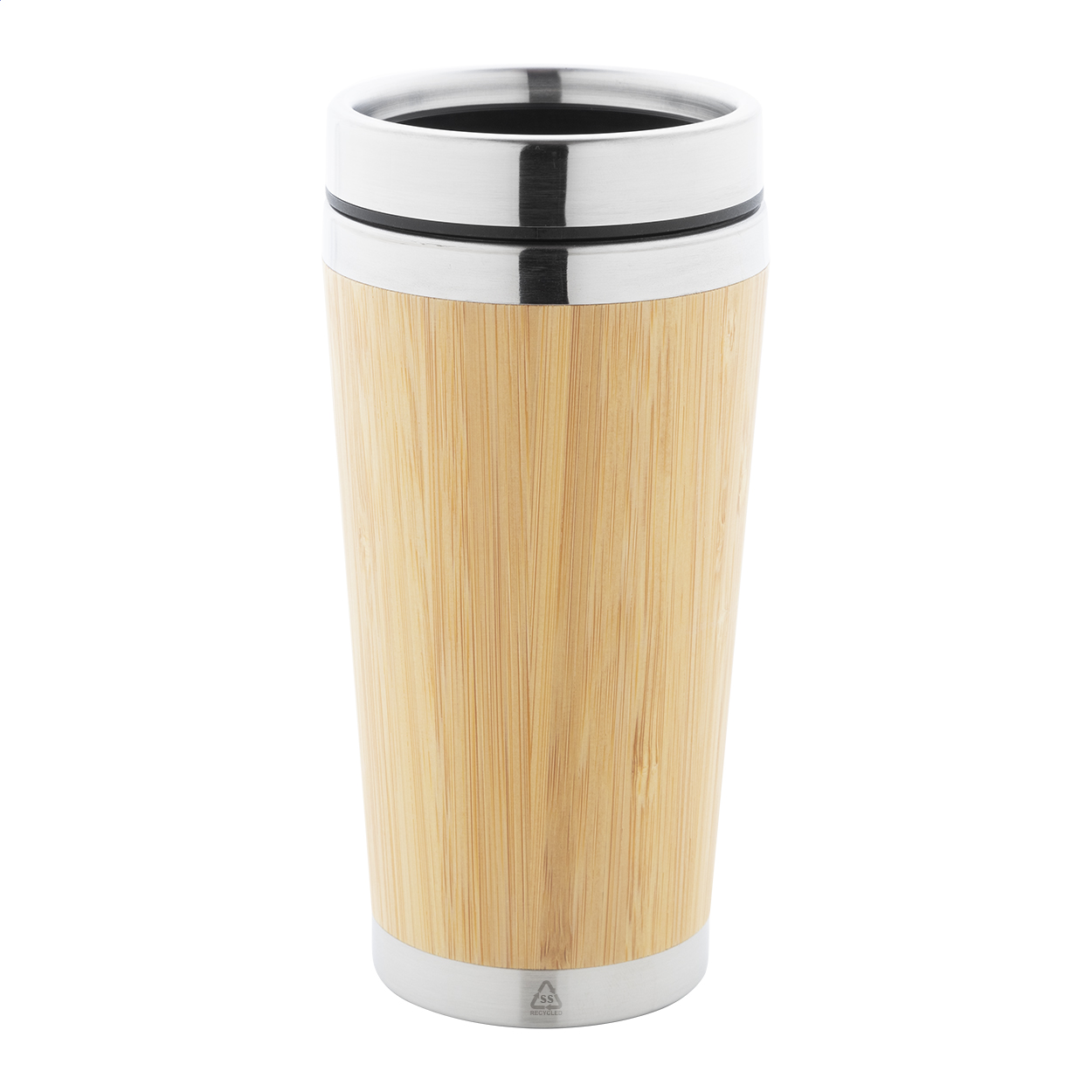 Tooka Thermobecher aus recyceltem Edelstahl mit Bambusmantel, 500 ml, Logo