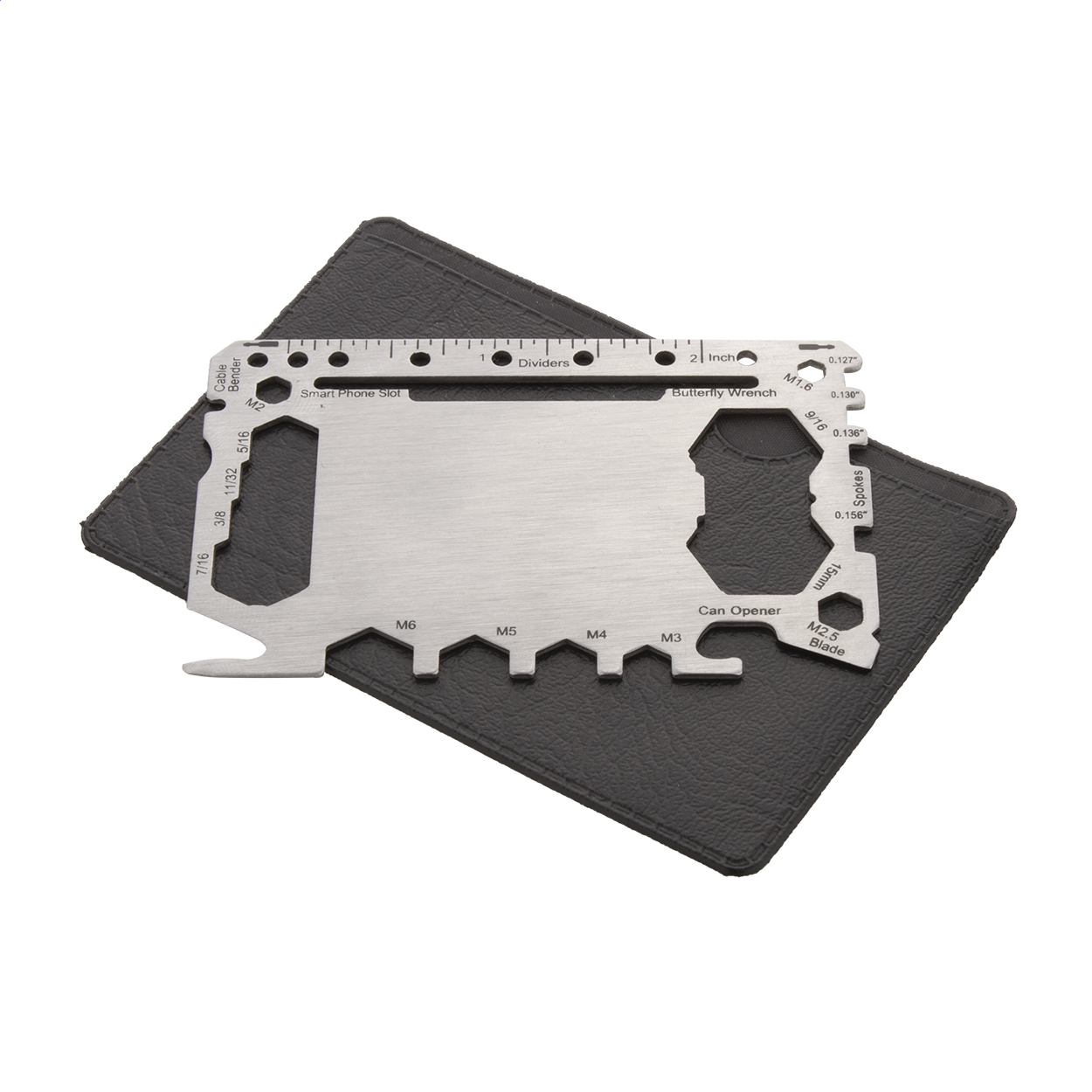 Willys Multitool im Kreditkartenformat aus Edelstahl mit Logo, 20 Funktionen