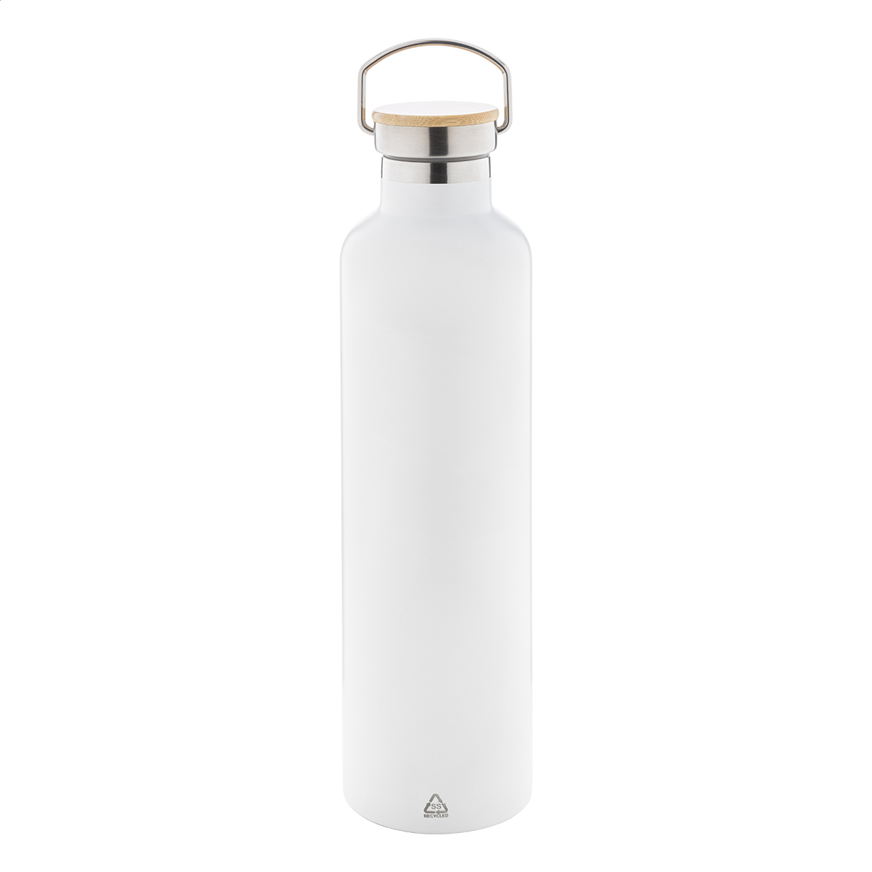 Renaslu XL Isolierflasche 1000 ml aus recyceltem Edelstahl mit Logo, Bambusdeckel bedrucken mit Logo
