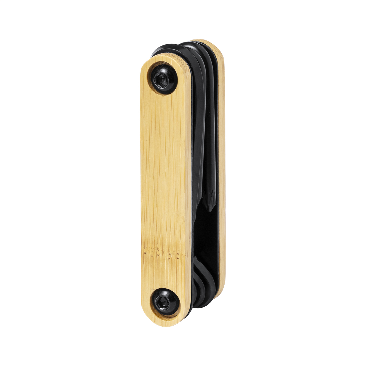 Gresley Multitool aus schwarzem Karbonstahl mit Bambusgriff und Logo