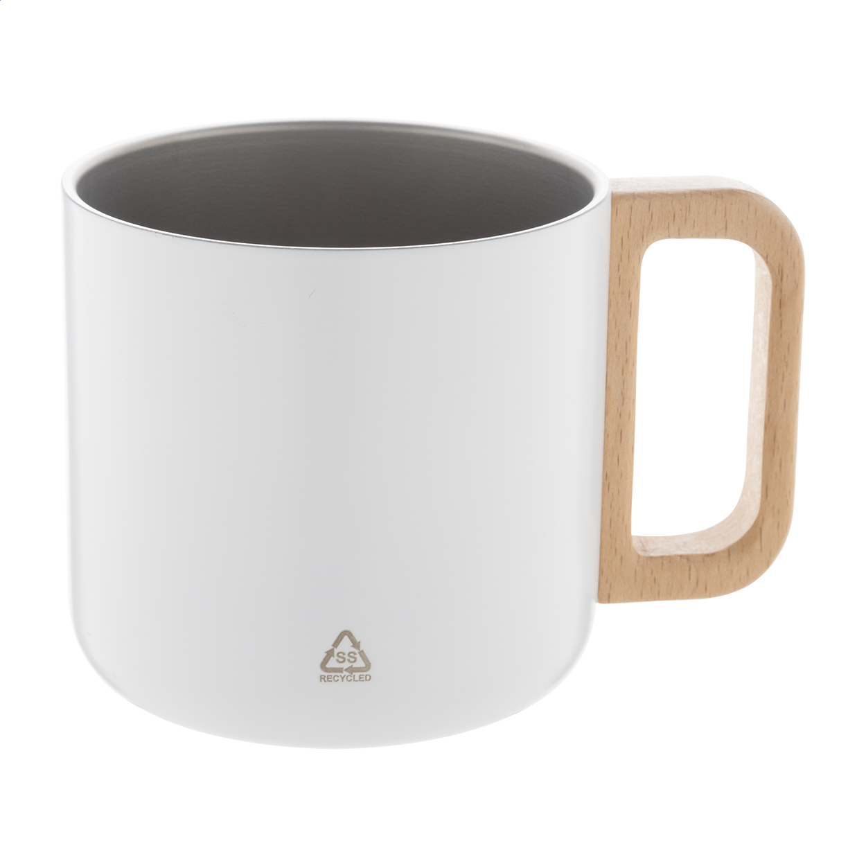Rewoo Thermotasse aus recyceltem Edelstahl mit Holzgriff, 350 ml, mit Logo