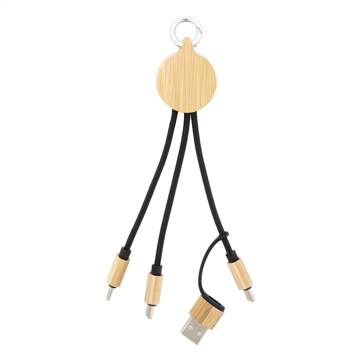 Cobbel Mini USB-Ladekabel mit Schlüsselanhänger aus RPET und Bambus mit Logo