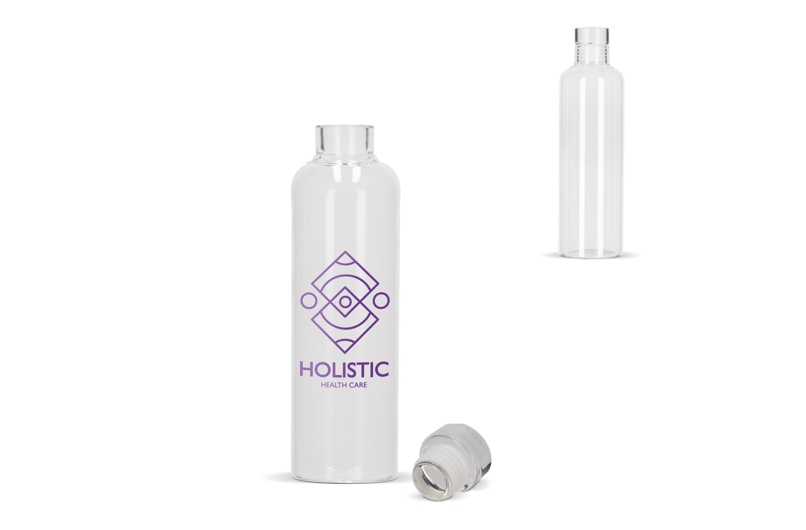 Trinkflasche aus Borosilikatglas 500 ml mit flexiblem Verschluss, Logo