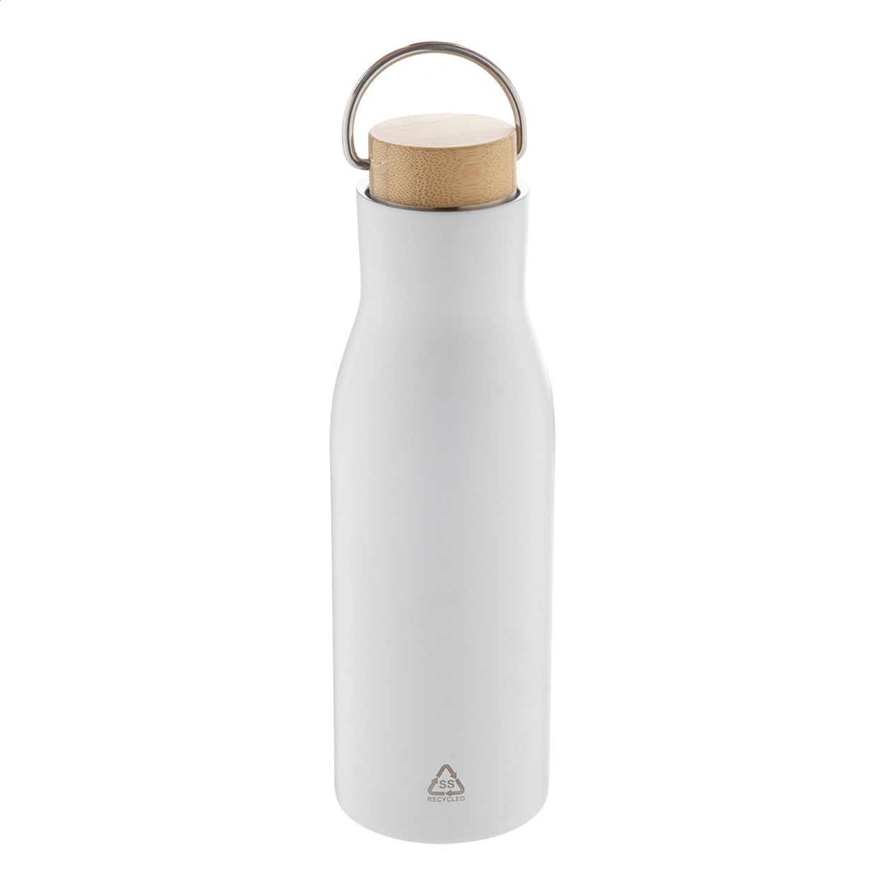 Ressobo Isolierflasche aus Recycling-Stahl, Bambusdeckel, 500 ml, mit Ihrem Logo