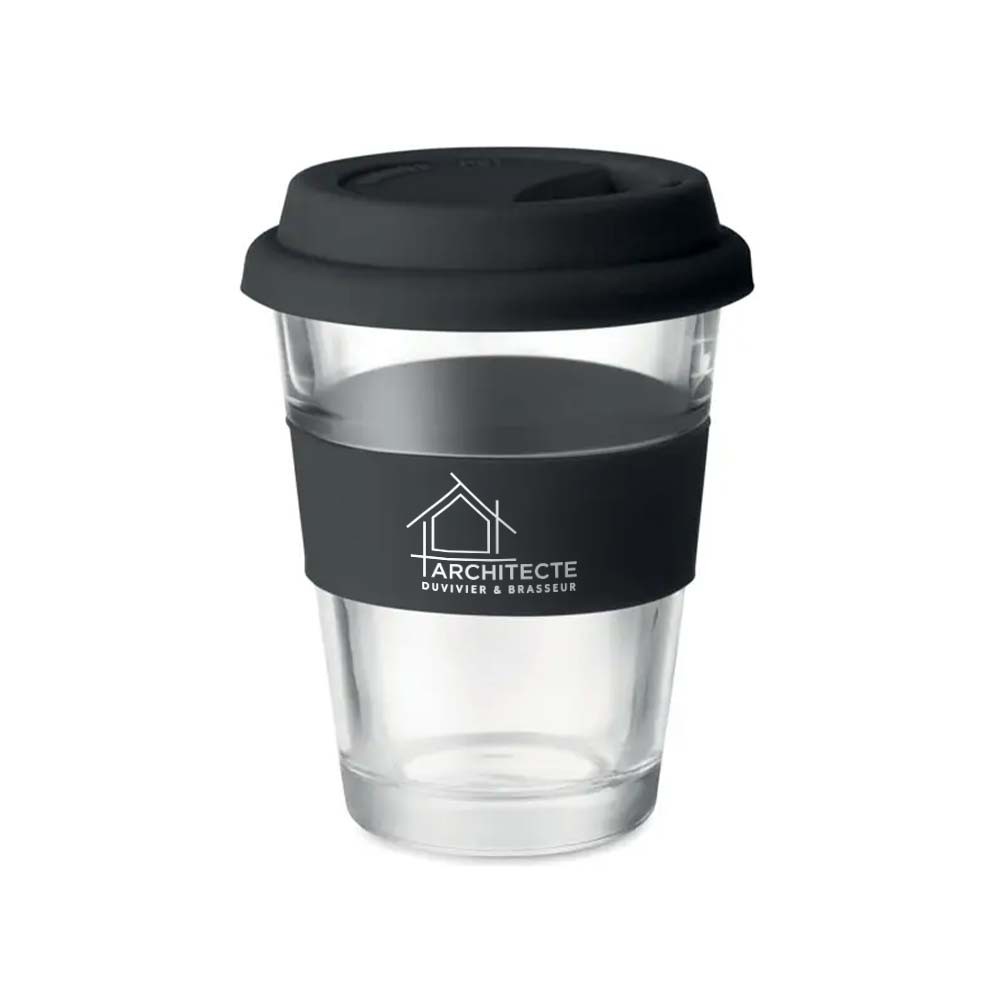 Kaffeebecher Glas mit Silikondeckel 350 ml - Venezia
