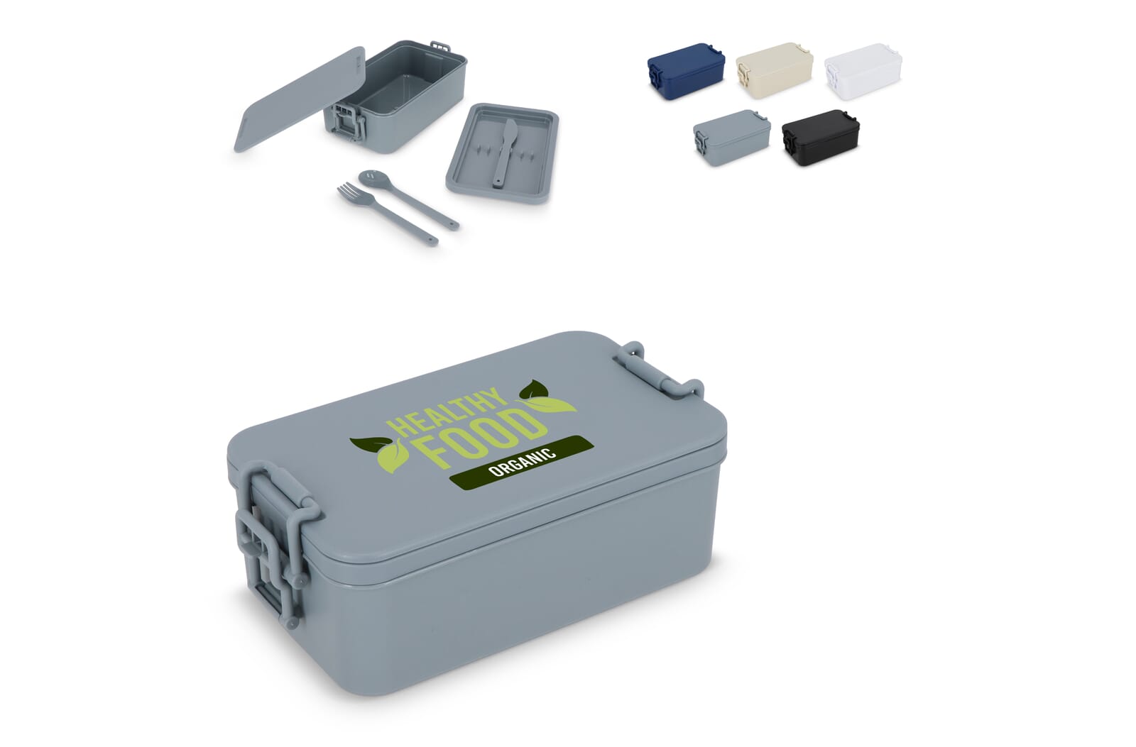 Doppeldeckel-Lunchbox mit Besteck - Heide bedrucken mit Logo