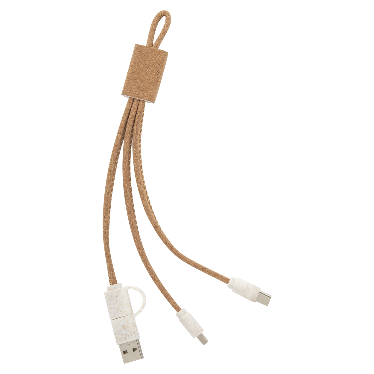Koruku USB-Ladekabel aus Kork und Weizenstroh mit Logo