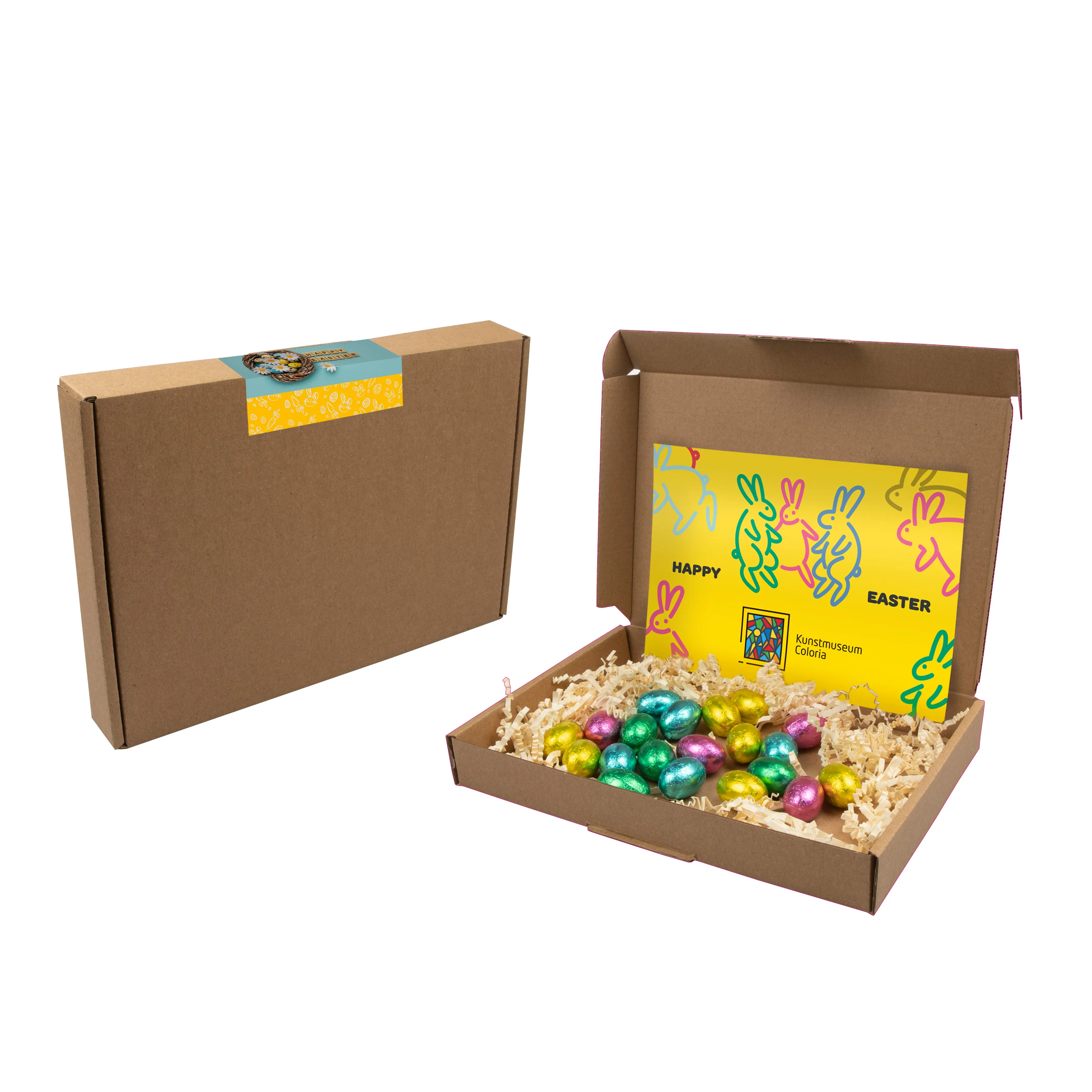 Schachtel mit Ostereiern im Nest