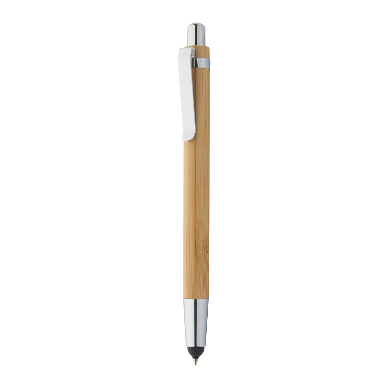 Tashania Black Bambus-Touchpen-Kugelschreiber mit Metallclip und Logo
