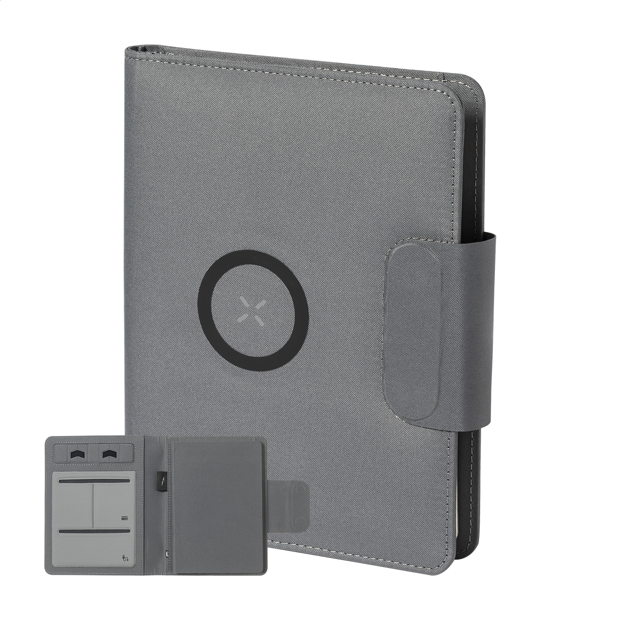 Gredox A5 RPET Schreibmappe mit Wireless Charger und Powerbank, Logo bedrucken mit Logo