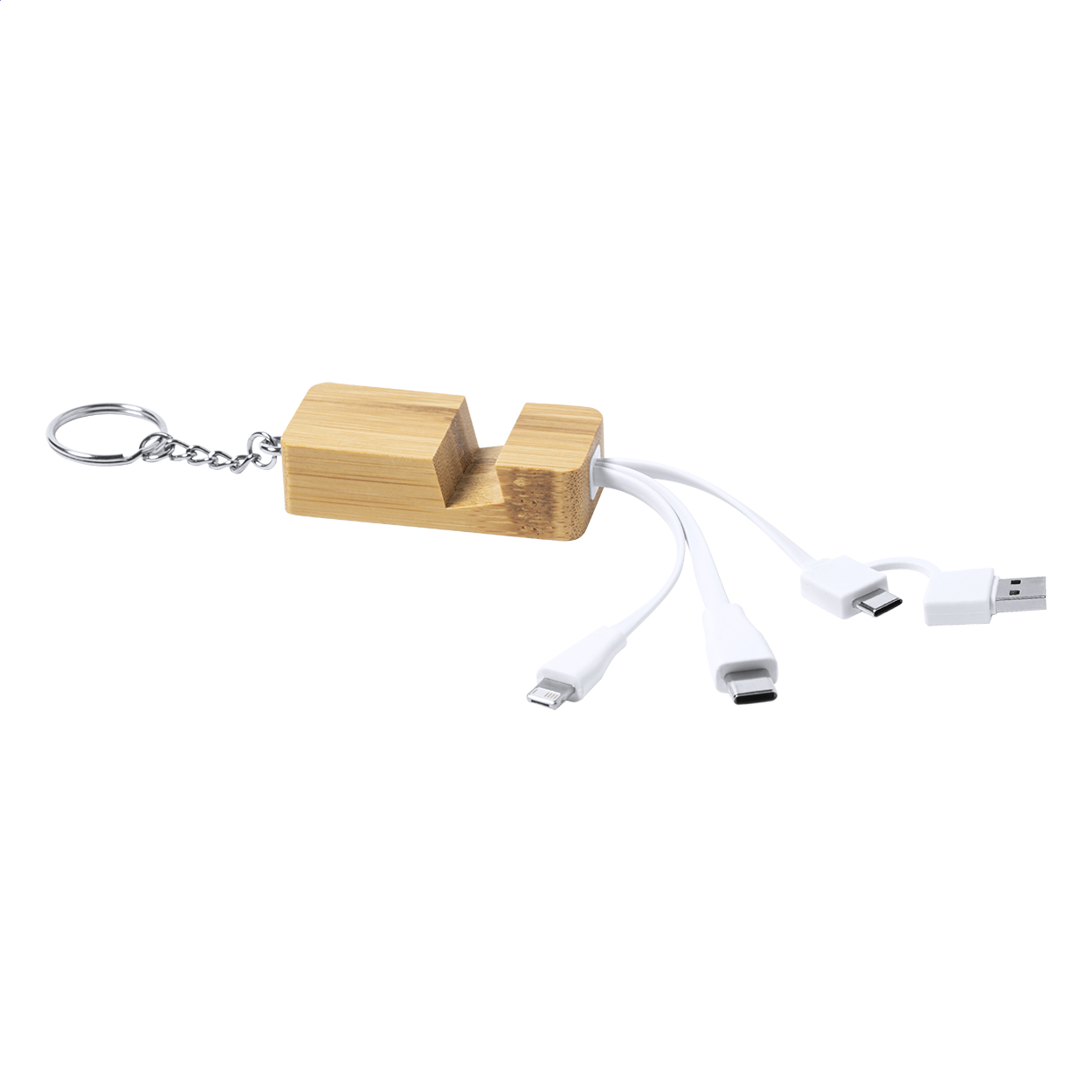 Balcooa Bambus-Schlüsselanhänger mit Handyhalter und USB-Ladekabel bedrucken mit Logo