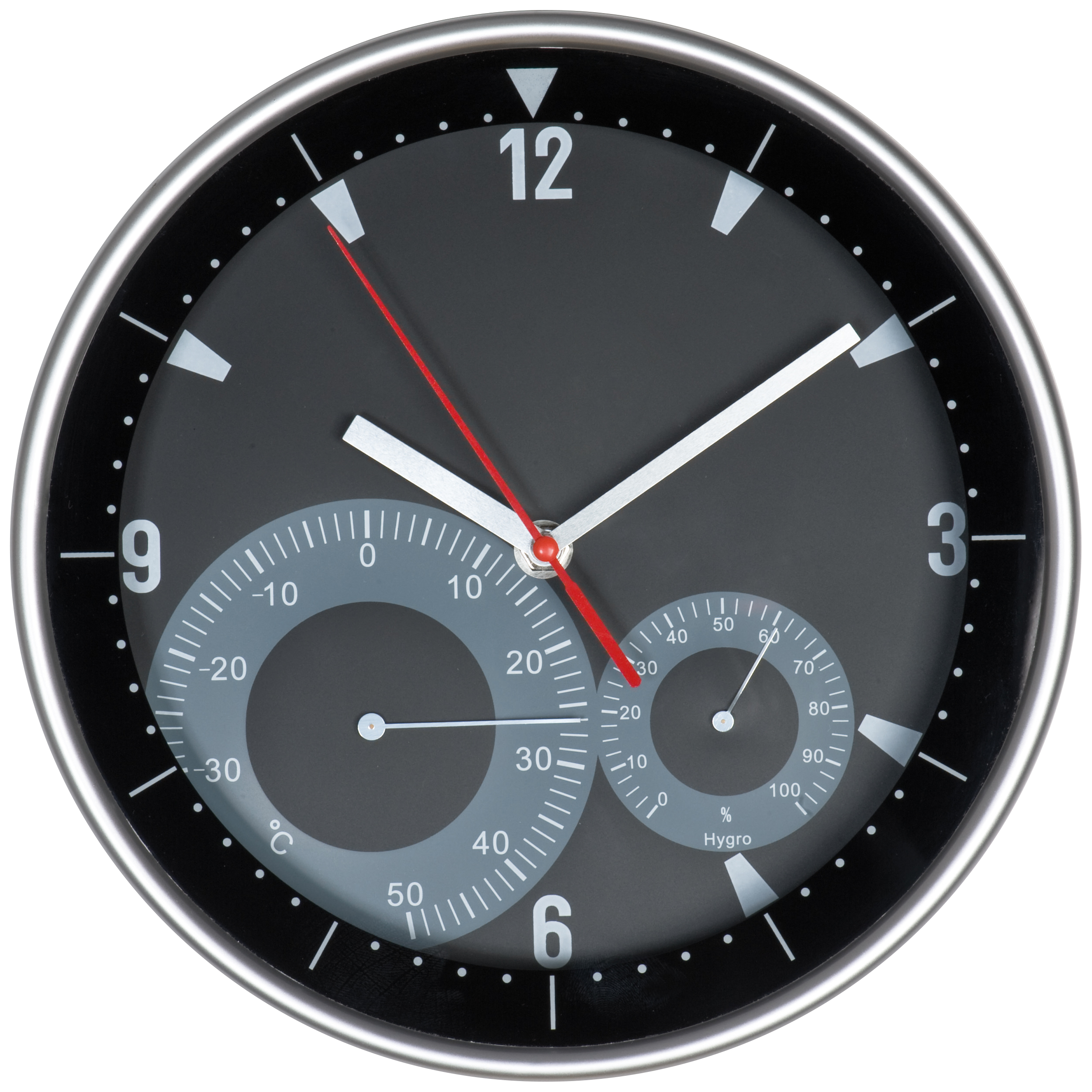 Moderne Wanduhr mit Thermo- und Hygrometer (25.3 cm) - Greiz